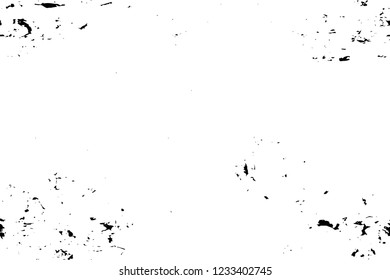 Grunge overlay layer. Abstract black and white vector background. Monochrome vintage surface with dirty pattern in cracks, spots, dots. Old wall in dark horror style design