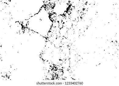 Grunge overlay layer. Abstract black and white vector background. Monochrome vintage surface with dirty pattern in cracks, spots, dots. Old wall in dark horror style design