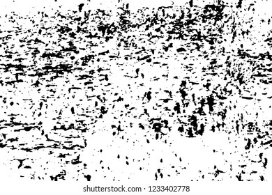 Grunge overlay layer. Abstract black and white vector background. Monochrome vintage surface with dirty pattern in cracks, spots, dots. Old wall in dark horror style design