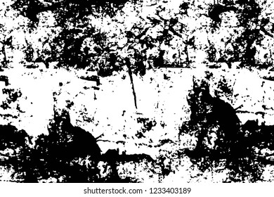 Grunge overlay layer. Abstract black and white vector background. Monochrome vintage surface with dirty pattern in cracks, spots, dots. Old wall in dark horror style design