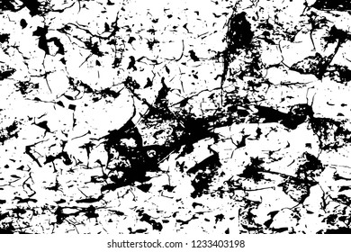 Grunge overlay layer. Abstract black and white vector background. Monochrome vintage surface with dirty pattern in cracks, spots, dots. Old wall in dark horror style design
