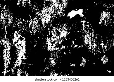Grunge overlay layer. Abstract black and white vector background. Monochrome vintage surface with dirty pattern in cracks, spots, dots. Old wall in dark horror style design