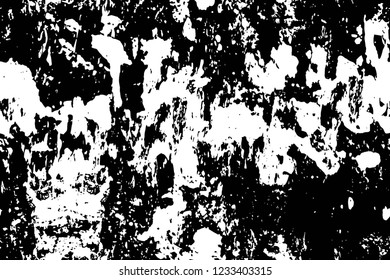 Grunge overlay layer. Abstract black and white vector background. Monochrome vintage surface with dirty pattern in cracks, spots, dots. Old wall in dark horror style design
