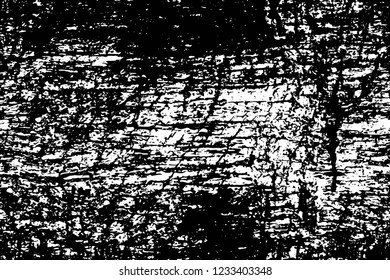 Grunge overlay layer. Abstract black and white vector background. Monochrome vintage surface with dirty pattern in cracks, spots, dots. Old wall in dark horror style design