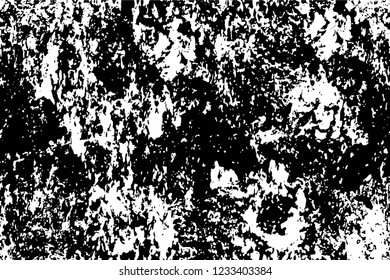 Grunge overlay layer. Abstract black and white vector background. Monochrome vintage surface with dirty pattern in cracks, spots, dots. Old wall in dark horror style design