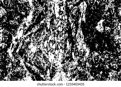 Grunge overlay layer. Abstract black and white vector background. Monochrome vintage surface with dirty pattern in cracks, spots, dots. Old wall in dark horror style design