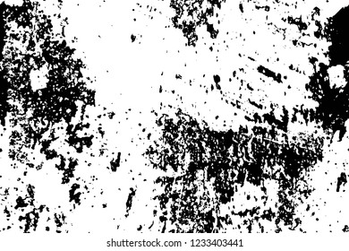 Grunge overlay layer. Abstract black and white vector background. Monochrome vintage surface with dirty pattern in cracks, spots, dots. Old wall in dark horror style design