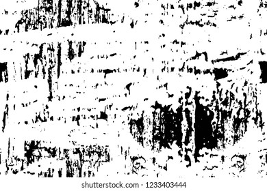Grunge overlay layer. Abstract black and white vector background. Monochrome vintage surface with dirty pattern in cracks, spots, dots. Old wall in dark horror style design