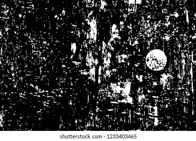 Grunge overlay layer. Abstract black and white vector background. Monochrome vintage surface with dirty pattern in cracks, spots, dots. Old wall in dark horror style design