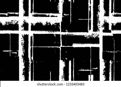 Grunge overlay layer. Abstract black and white vector background. Monochrome vintage surface with dirty pattern in cracks, spots, dots. Old wall in dark horror style design