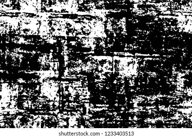Grunge overlay layer. Abstract black and white vector background. Monochrome vintage surface with dirty pattern in cracks, spots, dots. Old wall in dark horror style design