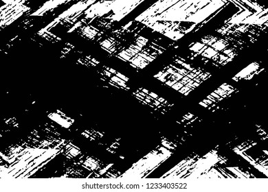 Grunge overlay layer. Abstract black and white vector background. Monochrome vintage surface with dirty pattern in cracks, spots, dots. Old wall in dark horror style design