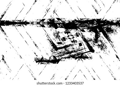 Grunge overlay layer. Abstract black and white vector background. Monochrome vintage surface with dirty pattern in cracks, spots, dots. Old wall in dark horror style design