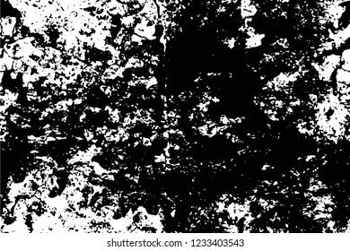 Grunge overlay layer. Abstract black and white vector background. Monochrome vintage surface with dirty pattern in cracks, spots, dots. Old wall in dark horror style design