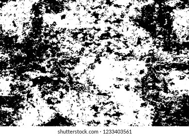 Grunge overlay layer. Abstract black and white vector background. Monochrome vintage surface with dirty pattern in cracks, spots, dots. Old wall in dark horror style design