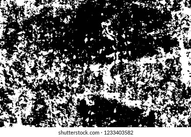 Grunge overlay layer. Abstract black and white vector background. Monochrome vintage surface with dirty pattern in cracks, spots, dots. Old wall in dark horror style design