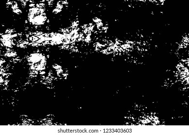 Grunge overlay layer. Abstract black and white vector background. Monochrome vintage surface with dirty pattern in cracks, spots, dots. Old wall in dark horror style design