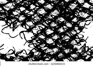 Grunge overlay layer. Abstract black and white vector background. Monochrome vintage surface with dirty pattern in cracks, spots, dots. Old wall in dark horror style design