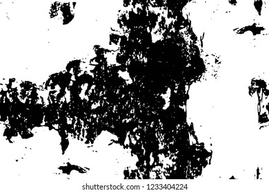 Grunge overlay layer. Abstract black and white vector background. Monochrome vintage surface with dirty pattern in cracks, spots, dots. Old wall in dark horror style design