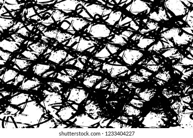 Grunge overlay layer. Abstract black and white vector background. Monochrome vintage surface with dirty pattern in cracks, spots, dots. Old wall in dark horror style design
