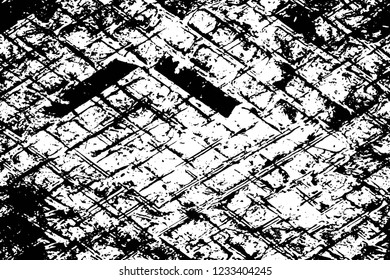 Grunge overlay layer. Abstract black and white vector background. Monochrome vintage surface with dirty pattern in cracks, spots, dots. Old wall in dark horror style design