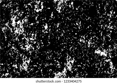 Grunge overlay layer. Abstract black and white vector background. Monochrome vintage surface with dirty pattern in cracks, spots, dots. Old wall in dark horror style design