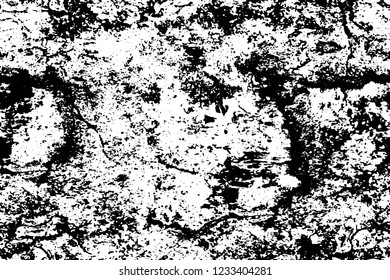 Grunge overlay layer. Abstract black and white vector background. Monochrome vintage surface with dirty pattern in cracks, spots, dots. Old wall in dark horror style design