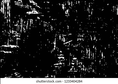 Grunge overlay layer. Abstract black and white vector background. Monochrome vintage surface with dirty pattern in cracks, spots, dots. Old wall in dark horror style design