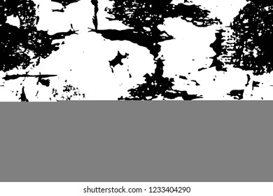 Grunge overlay layer. Abstract black and white vector background. Monochrome vintage surface with dirty pattern in cracks, spots, dots. Old wall in dark horror style design