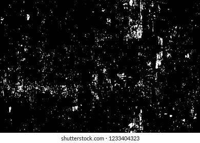 Grunge overlay layer. Abstract black and white vector background. Monochrome vintage surface with dirty pattern in cracks, spots, dots. Old wall in dark horror style design