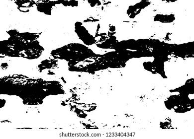 Grunge overlay layer. Abstract black and white vector background. Monochrome vintage surface with dirty pattern in cracks, spots, dots. Old wall in dark horror style design