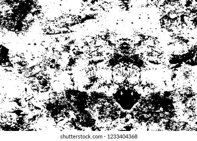 Grunge overlay layer. Abstract black and white vector background. Monochrome vintage surface with dirty pattern in cracks, spots, dots. Old wall in dark horror style design