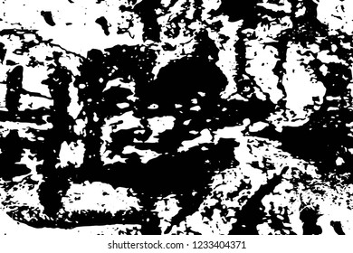 Grunge overlay layer. Abstract black and white vector background. Monochrome vintage surface with dirty pattern in cracks, spots, dots. Old wall in dark horror style design
