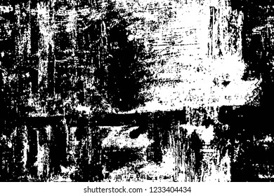 Grunge overlay layer. Abstract black and white vector background. Monochrome vintage surface with dirty pattern in cracks, spots, dots. Old wall in dark horror style design