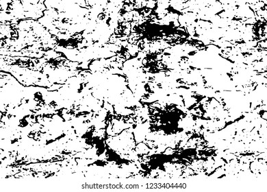 Grunge overlay layer. Abstract black and white vector background. Monochrome vintage surface with dirty pattern in cracks, spots, dots. Old wall in dark horror style design