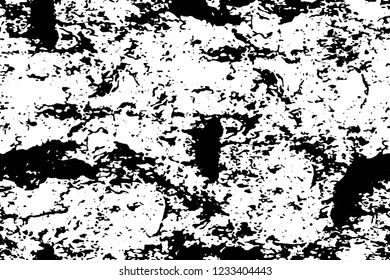 Grunge overlay layer. Abstract black and white vector background. Monochrome vintage surface with dirty pattern in cracks, spots, dots. Old wall in dark horror style design