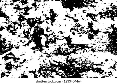 Grunge overlay layer. Abstract black and white vector background. Monochrome vintage surface with dirty pattern in cracks, spots, dots. Old wall in dark horror style design