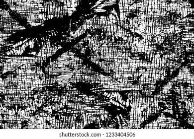 Grunge overlay layer. Abstract black and white vector background. Monochrome vintage surface with dirty pattern in cracks, spots, dots. Old wall in dark horror style design
