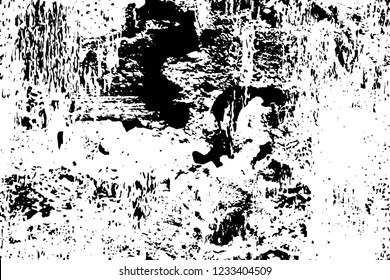 Grunge overlay layer. Abstract black and white vector background. Monochrome vintage surface with dirty pattern in cracks, spots, dots. Old wall in dark horror style design