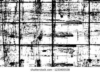 Grunge overlay layer. Abstract black and white vector background. Monochrome vintage surface with dirty pattern in cracks, spots, dots. Old wall in dark horror style design