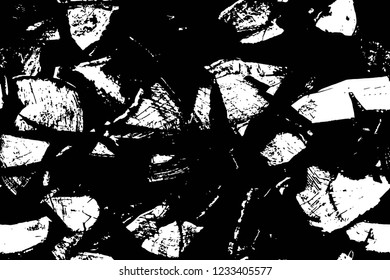 Grunge overlay layer. Abstract black and white vector background. Monochrome vintage surface with dirty pattern in cracks, spots, dots. Old wall in dark horror style design