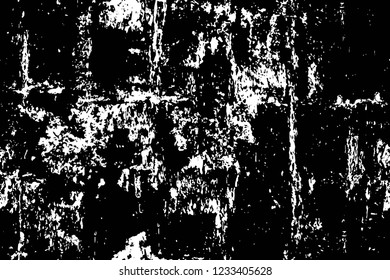 Grunge overlay layer. Abstract black and white vector background. Monochrome vintage surface with dirty pattern in cracks, spots, dots. Old wall in dark horror style design
