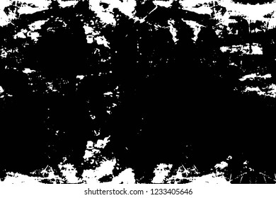 Grunge overlay layer. Abstract black and white vector background. Monochrome vintage surface with dirty pattern in cracks, spots, dots. Old wall in dark horror style design
