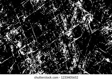 Grunge overlay layer. Abstract black and white vector background. Monochrome vintage surface with dirty pattern in cracks, spots, dots. Old wall in dark horror style design