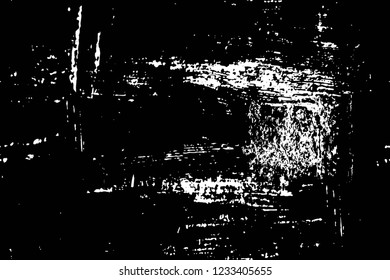 Grunge overlay layer. Abstract black and white vector background. Monochrome vintage surface with dirty pattern in cracks, spots, dots. Old wall in dark horror style design