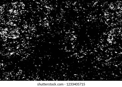 Grunge overlay layer. Abstract black and white vector background. Monochrome vintage surface with dirty pattern in cracks, spots, dots. Old wall in dark horror style design