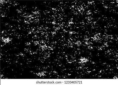 Grunge overlay layer. Abstract black and white vector background. Monochrome vintage surface with dirty pattern in cracks, spots, dots. Old wall in dark horror style design