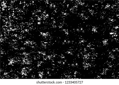 Grunge overlay layer. Abstract black and white vector background. Monochrome vintage surface with dirty pattern in cracks, spots, dots. Old wall in dark horror style design
