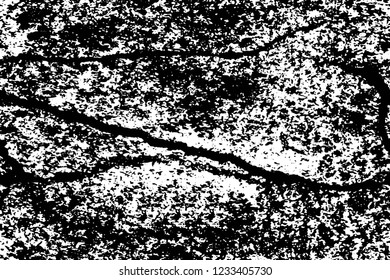 Grunge overlay layer. Abstract black and white vector background. Monochrome vintage surface with dirty pattern in cracks, spots, dots. Old wall in dark horror style design