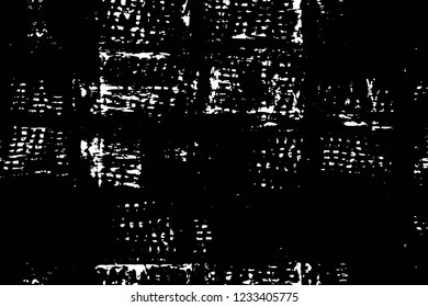 Grunge overlay layer. Abstract black and white vector background. Monochrome vintage surface with dirty pattern in cracks, spots, dots. Old wall in dark horror style design